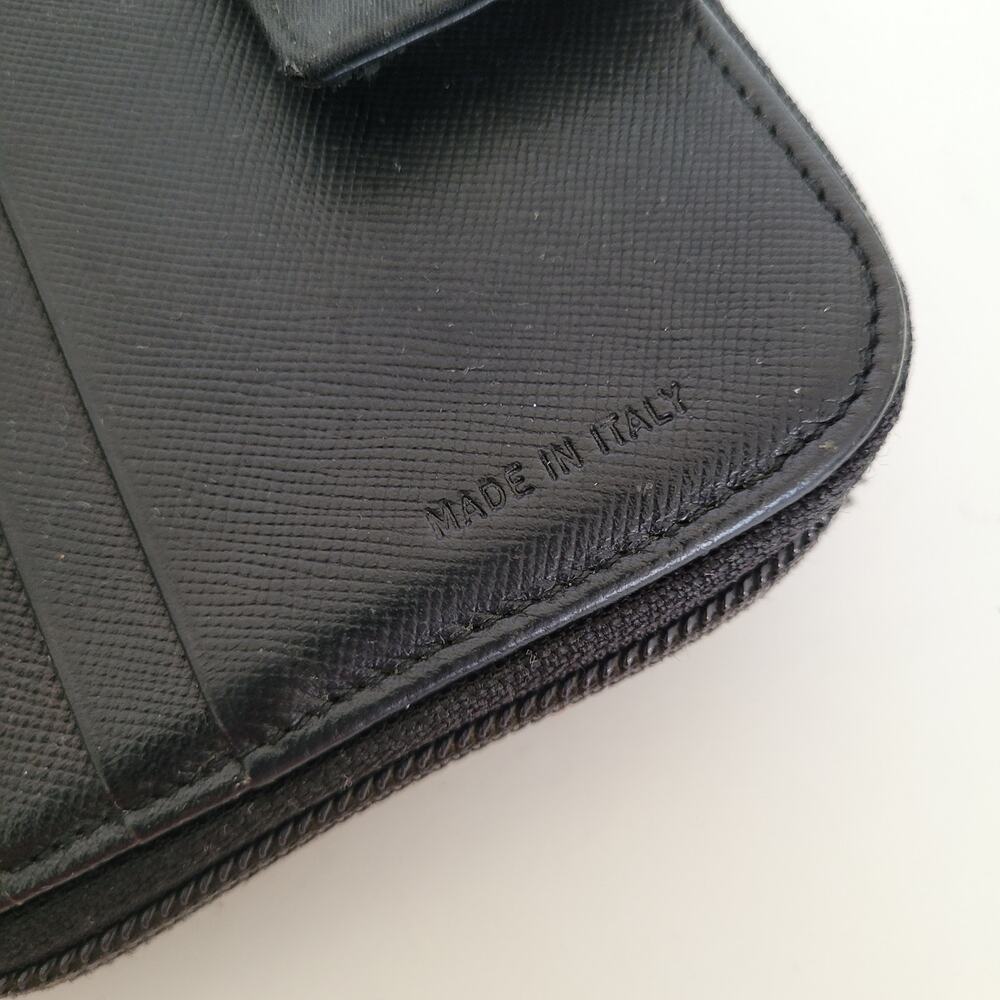 Vintage Prada Milano Black Nylon Saffiano Leather Zip Around Wallet Made in - Picture 5 of 16